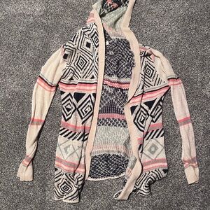 Geometric Patterned Open Front Sweater - Multicolor